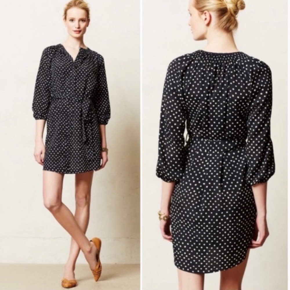 Anthropologie Maeve Preparation Navy Dot Dress
